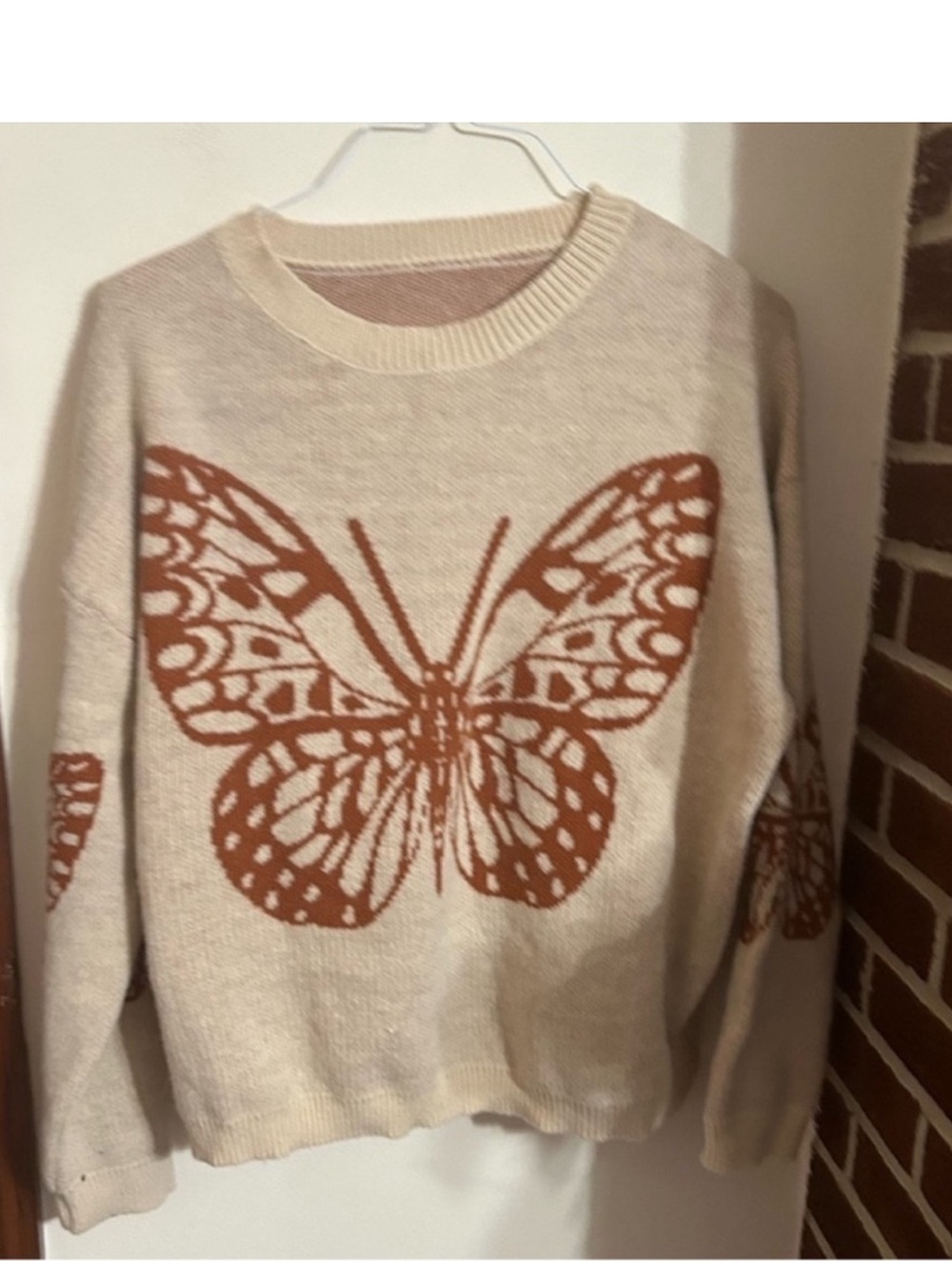 SHEIN Cream Sweater with Rust Butterfly Motif